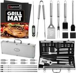 23pc Must-Have BBQ Grill Accessories Set With Thermometer In Case - Stainless Steel Barbecue Tool Set With 2 Grill Mats For Backyard Outdoor Camping - Best Grill Gift For On Birthday -KitchenAid Shop 51Kc8caUWwL. AC