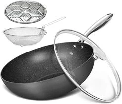 Hard Anodized Nonstick Wok With Lid, Cooking Wok Pan 12 Inch, Large Wok Pan With Flat Bottom, Induction Wok With Steamer Rack & Fry Basket, Woks And Stir Fry Pans - 5 Quart -KitchenAid Shop 51Kiihs55nL. AC