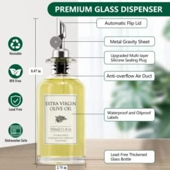 Olive Oil Dispenser Bottle For Kitchen, Glass Olive Oil And Vinegar Dispenser Set, Coffee Syrup Dispenser With Metal Pour Spout, 2 Pack 11.8 Oz Glass Oil Bottles (Silver) -KitchenAid Shop 51KppR4WdTL