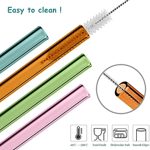 8 Pcs Reusable Glass Straws, 8"x8mm Eco-friendly Drinking Straws For Smoothie, Milkshakes, Tea, Juice, Cocktail Straws, Multi-Color Mixed (8Pcs Bent) 6 8 Pcs Reusable Glass Straws, 8"x8mm Eco-friendly Drinking Straws For Smoothie, Milkshakes, Tea, Juice, Cocktail Straws, Multi-Color Mixed (8Pcs Bent) - Image 4