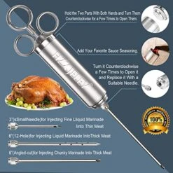 Meat Injector,HZX JELEY Turkey Injector Syringe Kit Marinade Flavors Seasoning,Meat BBQ Injectors For Smoking,2-OZ Large Capacity,With 3 Professional Needles,3 Cleaning Brushes,1 Butter Brushe -KitchenAid Shop 51Kz8ujV3GL