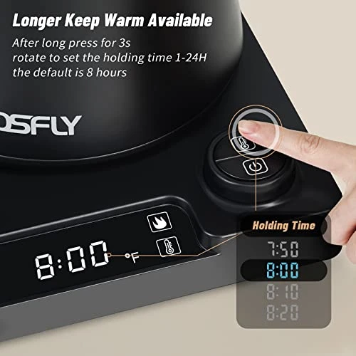 Electric Kettle: Tosfly Professional Electric Gooseneck Kettle, LED Digital Display, 1L Pour Over Coffee Kettle With Temperature Control Leak-Proof, 24H Keep Warm Tea Kettle 6 Electric Kettle: Tosfly Professional Electric Gooseneck Kettle, LED Digital Display, 1L Pour Over Coffee Kettle With Temperature Control Leak-Proof, 24H Keep Warm Tea Kettle - Image 4