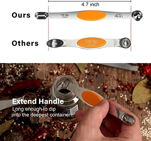 Magnetic Measuring Spoons Set,18/8 Stainless Steel With Upgraded Extend Handle, Dual Sided, Stackable, Adjustable Teaspoon And Tablespoon Kitchen Gadgets Set Of 7 6 Magnetic Measuring Spoons Set,18/8 Stainless Steel With Upgraded Extend Handle, Dual Sided, Stackable, Adjustable Teaspoon And Tablespoon Kitchen Gadgets Set Of 7 - Image 4