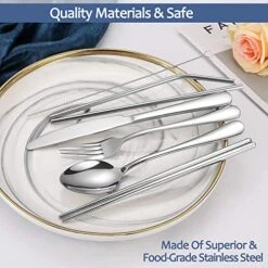 Portable Travel Utensils Silverware Set With Case,Reusable Trave Stainless Steel Camping Cutlery Set With Chopsticks And Straw, Portable Flatware With Case For Office School Picnic BF(Silver) -KitchenAid Shop 51LArn4Dt4L