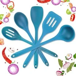 Ium Silicone Cooking Utensils Set - Five 10.5" Pieces - Kitchen Utensil Set Heat Resistance To 600°F - Hygienic One-Piece Design Silicone Utensil Set For Mixing & Cooking (Blue) -KitchenAid Shop 51LBb2d4opL. AC