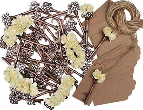 Key Open Wedding Favor Bottle Opener Keys Wedding Gift Set With Escort Tag Cards, Paper Roses, And Ropes - Vintage Key Bottle Opener Wedding Favor - Bottle Opener (50 Pack) 3 Key Open Wedding Favor Bottle Opener Keys Wedding Gift Set With Escort Tag Cards, Paper Roses, And Ropes - Vintage Key Bottle Opener Wedding Favor - Bottle Opener (50 Pack)