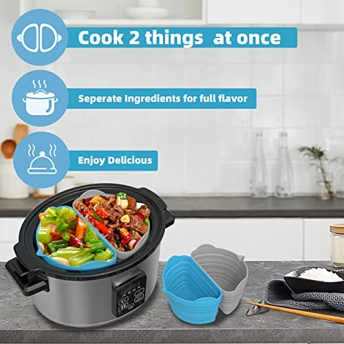 Slow Cooker Divider. Silicone Pot Liner For 6-8QT POTS Reusable Leakproof BPA Free Dishwasher Washable Blue + Gray. 6 Slow Cooker Divider. Silicone Pot Liner For 6-8QT POTS Reusable Leakproof BPA Free Dishwasher Washable Blue + Gray. - Image 4