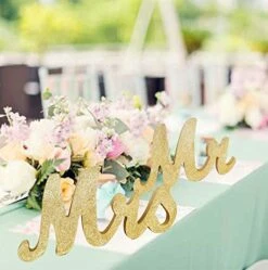 Bodosac Awtlife 30" X 6" Gold Glitter Mr And Mrs Letters For Vintage Wedding Decoration Table Decor Vintage Style Wooden Mr & Mrs Letters Table