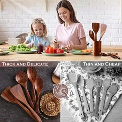 Wooden Spoons For Cooking, 6 Pcs Wooden Utensils For Cooking, Natural Teak Wood Non-Stick Cooking Spoons, Comfort Grip Wood Utensils Set For Kitchen -KitchenAid Shop 51LUKJknArL