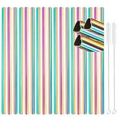 [18 PCS] New Heart Shape Metal Straws 304 Food Grade Stainless Steel, Tomorotec Bulk Reusable Stainless Steel Straw Set With Cleaning Brushes For Tumblers Beverage Drinks Cocktail(Rainbow)