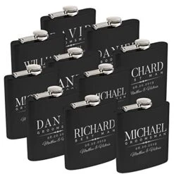 Personalized Flask For Wedding Groomsmen Gift, Customized Flask Set FREE Personalization - Laser Engraved - Design -5 (Black, 10)