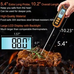 Waterproof IPX7 Thermometer With 5.4" Super Long Probe. Instant Read Thermometer For Food, Liquid, Candle, Cooking And BBQ ! With Backlight, Calibration, Auto Recording Function. T201A -KitchenAid Shop 51LaGGa20AL