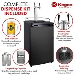 Kegco K199B-2P Kegerator Two Keg Beer Cooler - Premium Double Faucet D System Kit - Black Door