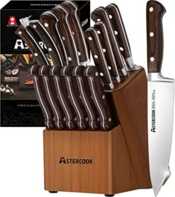 Knife Set, 15 Pcs Kitchen Knife Set With Block, Astercook German Stainless Steel With Scissors, Knife Sharpener And 6 Serrated Steak Knives -KitchenAid Shop 51LkkQ0VnoL. AC