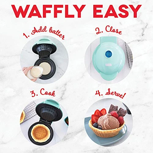 Dash Mini Waffle Bowl Maker For Breakfast, Burrito Bowls, Ice Cream And Other Sweet Deserts, Recipe Guide Included - Aqua 5 Dash Mini Waffle Bowl Maker For Breakfast, Burrito Bowls, Ice Cream And Other Sweet Deserts, Recipe Guide Included - Aqua - Image 3