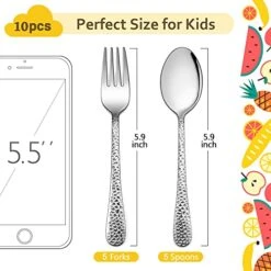 10-Piece Kids Silverware Set, Includes 5 Kid Spoons, 5 Kid Forks, Stainless Steel Toddler Utensils Children Flatware Set, Child Preschooler Cutlery Set, Dishwasher Safe