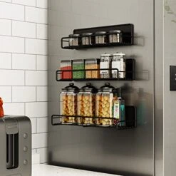 MoKo Magnetic Spice Rack For Refrigerator,8.8lb Super Magnetic, Moveable Magnetic Shelf For Refrigerator, Magnetic Spice Rack Organizer, Space Saver For Fridge Microwave Oven, Jars, Seasoning, 3 Pack