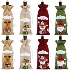 8 Pack Wine Bottle Cover Bags Santa Reindeer Snowman Pattern Christmas Party Table Decoration Christmas Wine Bottle Gift Bags For Home Dinner Party Decoration