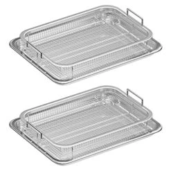 2 Set Air Fryer Basket And Tray For Oven, 12.8'' X 9.7'' Stainless Steel Tray And Basket, Non-stick Mesh Basket Set, Air Fryer Tray Roasting Basket For Fries, Bacon, Chicken
