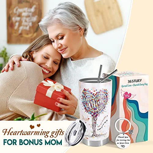 Gifts For Bonus Mom From Son, Daughter - Best Bonus, Step Mom Ever Gifts - 20oz Tumbler W/Straw & Keychain - Christmas, Birthday, Mothers Day Gifts For Stepmom, Mother In Law, Boyfriend Mom 4 Gifts For Bonus Mom From Son, Daughter - Best Bonus, Step Mom Ever Gifts - 20oz Tumbler W/Straw & Keychain - Christmas, Birthday, Mothers Day Gifts For Stepmom, Mother In Law, Boyfriend Mom - Image 2
