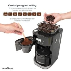 Atomi Smart Coffee Maker With Burr Grinder - WiFi, Voice-Activated, 8 Grind Settings, 12-Cup Glass Carafe, Reusable And Washable Filter, Compatible With Alexa And Google Assistant -KitchenAid Shop 51M975RNtZL
