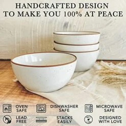 Ora Ceramic Bowls For Kitchen, 28oz - Bowl Set Of 4 - For Cereal, Salad, Pasta, Soup, Dessert, Serving Etc - Dishwasher, Microwave, And Oven Safe - For Breakfast, Lunch And Dinner - Vanilla White -KitchenAid Shop 51MBwwVJHqL