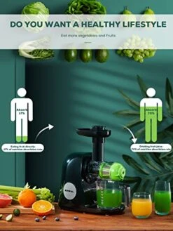 Juicer Machines, Aiheal New Generation Celery Slow Masticating Juicer Extractor Easy To Clean With Brush, Cold Press Juicer With Quiet Motor & Reverse Function For Fruits & Vegetables, Recipes (Elegant Black) -KitchenAid Shop 51MIhnIhghL