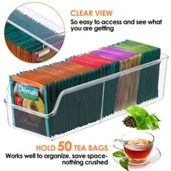 MaxGear Tea Bag Organizer Tea Bag Storage Tea Bag Holder Tea Box Clear Storage Bins For Sugar Packet, Coffee, Condiment, Spice Pouches In Kitchen, Cabinet, Countertop, Pantry, 10.4 X 3.5 X 3 Inch -KitchenAid Shop 51MInjlvPJL