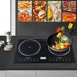 Double Induction Cooktop, Portable Double Burner Cooktop Digital 1400W Ceramic Burner And 1200W Induction Burner Touch Sensor Control Perfect For Kitchen