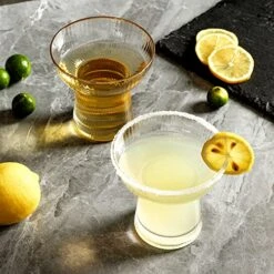 Stemless Margarita Glasses Set Of 2 - Elegant Vertical Stripes Cocktail Glasses – Premium Hand Blown Glassware For Martini And Mixed Drinks – 10 Oz Gold Rim -KitchenAid Shop 51MMGg17XeL