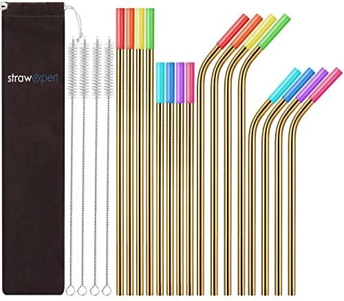 Set Of 16 Reusable Stainless Steel Straws With Travel Case Cleaning Brush Silicone Tips Eco Friendly Extra Long Metal Straws Drinking For 20 24 30 Oz Tumbler 8 Set Of 16 Reusable Stainless Steel Straws With Travel Case Cleaning Brush Silicone Tips Eco Friendly Extra Long Metal Straws Drinking For 20 24 30 Oz Tumbler - Image 6
