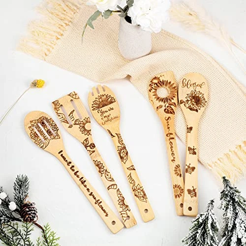 5 Pieces Sunflower Wooden Spoons Set Burned Cooking Utensil Spoon Sunflower Kitchen Baking Spoon Summer Kitchen Decoration For Wedding Bridal Shower Christmas Gift Ideas 4 5 Pieces Sunflower Wooden Spoons Set Burned Cooking Utensil Spoon Sunflower Kitchen Baking Spoon Summer Kitchen Decoration For Wedding Bridal Shower Christmas Gift Ideas - Image 2