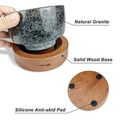 Large Mortar And Pestle Set, 2 Cup Capacity, Heavy Granite Stone Molcajete Bowl With Wood Base, Used In Guacamole, Salsa, Herb Crusher, Grind And Crush Spices And Nuts To Release Flavor, Black -KitchenAid Shop 51MegkzCWsL