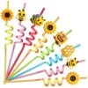 24 Bee Party Favors Bee Sunflower Honey Drinking Straws Goodie Gifts For Kids Birthday Party Supplies With 2 PCS Cleaning Brushes