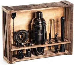 Bartender Kit: 11-Piece Bar Tool Set With Rustic Wood Stand | Perfect Home Bartending Kit And Cocktail Shaker Set For A True Drink Mixing Experience | Fun Housewarming Gift Idea (Gun-Metal) -KitchenAid Shop 51N4MkPwKXL. AC