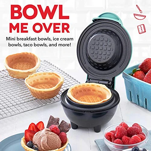 Dash Mini Waffle Bowl Maker For Breakfast, Burrito Bowls, Ice Cream And Other Sweet Deserts, Recipe Guide Included - Aqua 4 Dash Mini Waffle Bowl Maker For Breakfast, Burrito Bowls, Ice Cream And Other Sweet Deserts, Recipe Guide Included - Aqua - Image 2