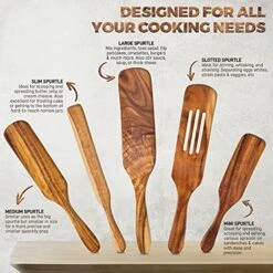 Wooden Spurtle Set Of 5 For Cooking, Acacia Wooden Utensils For Cooking, Wooden Spoons For Cooking, Non-Stick Tool Sets, Versatile Tools, As Seen On TV Bamboo Spatulas, Premium Utensil Spoons -KitchenAid Shop 51NH5ahV2eL