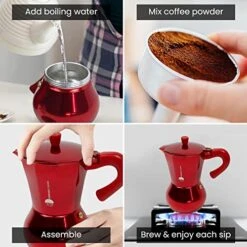 6 Cup Stovetop Expresso Maker For Home-Red Italian Coffee Maker-small Moka Pot Brewer-camping Greca Brewer -KitchenAid Shop 51NKEhHSXvL