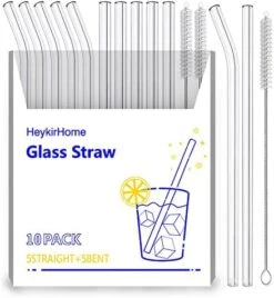 12-Pack Disposable Glass Straw,Size 8.5''x10 MM,Including 6 Straight And 6 Bent With 2 Cleaning Brush- Perfect For Smoothies, Tea, Juice 16 12-Pack Disposable Glass Straw,Size 8.5''x10 MM,Including 6 Straight And 6 Bent With 2 Cleaning Brush- Perfect For Smoothies, Tea, Juice -KitchenAid Shop 51NUXseIeyL. AC