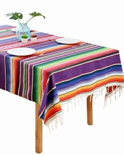 Chic Mexican Blanket Tablecloth, 100% Cotton Festive Fiesta Table Cloths For Mexican Wedding Bridal Shower Birthday Party Table Linen, Stylish Outdoor Picnic Dinning Table Overlay, 59 X 84 Inch