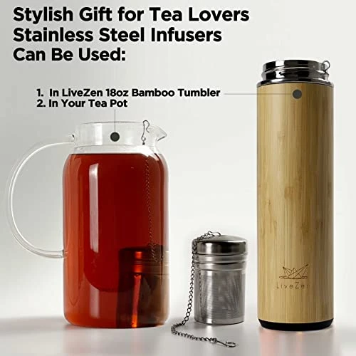 18oz Bamboo Mug Tumbler With Lid And 2 Pack Tea Filters For Loose Leaf Tea – Stainless Steel Insulated Tea Infuser Bottle With Strainer – Tea Gift Set For Tea Lovers Men Women 6 18oz Bamboo Mug Tumbler With Lid And 2 Pack Tea Filters For Loose Leaf Tea – Stainless Steel Insulated Tea Infuser Bottle With Strainer – Tea Gift Set For Tea Lovers Men Women - Image 4