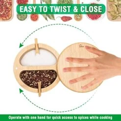 Bamboo Salt And Pepper Bowl Box - 2 Compartments Container Salt Cellar Storage - Built-in Mini Spoon For Salt & Pepper Keeper - Swivel Lid With Magnet To Keep Dry -KitchenAid Shop 51NoiLLxJRL