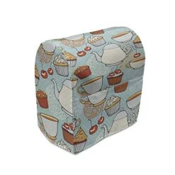 Lunarable Tea Party Stand Mixer Cover, Retro Style Yummy Cakes Cookie Teapot Delicious Tea Time Nostalgic Illustration, Kitchen Appliance Organizer Bag Cover With A Pocket, 6-8 Quarts, Multicolor