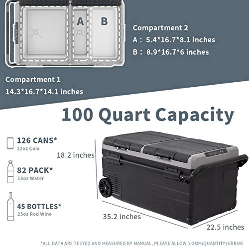 Dual Temperature Control TWW75 Portable Refrigerator 80 Quart(75 Liter) Compact Fridge Mini Freezer For Travel,Camping,Fishing, Outdoor -12/24V DC 7 Dual Temperature Control TWW75 Portable Refrigerator 80 Quart(75 Liter) Compact Fridge Mini Freezer For Travel,Camping,Fishing, Outdoor -12/24V DC - Image 5