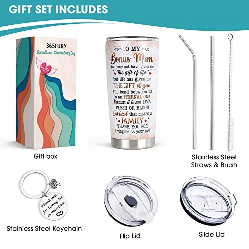 Gifts For Bonus Mom From Son, Daughter - Best Bonus, Step Mom Ever Gifts - 20oz Tumbler W/Straw & Keychain - Christmas, Birthday, Mothers Day Gifts For Stepmom, Mother In Law, Boyfriend Mom 5 Gifts For Bonus Mom From Son, Daughter - Best Bonus, Step Mom Ever Gifts - 20oz Tumbler W/Straw & Keychain - Christmas, Birthday, Mothers Day Gifts For Stepmom, Mother In Law, Boyfriend Mom - Image 3