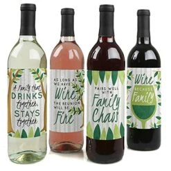 Family Tree Reunion - Family Gathering Party Decorations For Women And Men - Wine Bottle Label Stickers - Set Of 4