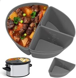 Slow Cooker Divider Liner For 6 QT Crockpot, Reusable & Leakproof Silicone Crockpot Divider, Three Compartrtments Suitable For Slow Cookers Pot. Grey. -KitchenAid Shop 51ON6XhqnAL. AC