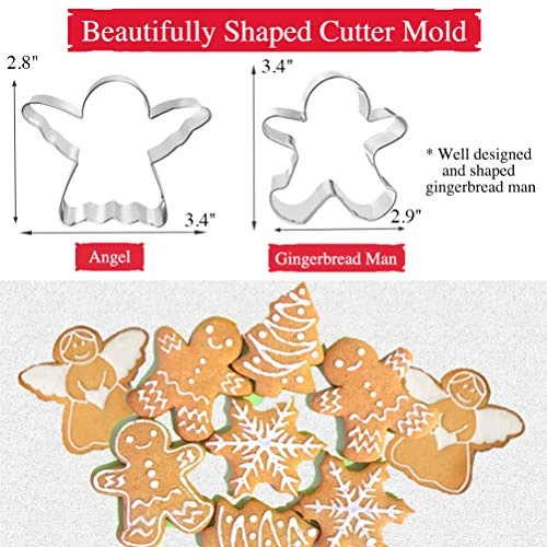 Hristmas Shapes Cookie Cutters Set Of 11, Gingerbread Man Snowflake Angel Tree Reindeer Santa Snowman Stocking Mitten Bell Candy Cane For Kids, Metal Holiday Winter Stamp Stainless Steel Gift Of 3" 4 Hristmas Shapes Cookie Cutters Set Of 11, Gingerbread Man Snowflake Angel Tree Reindeer Santa Snowman Stocking Mitten Bell Candy Cane For Kids, Metal Holiday Winter Stamp Stainless Steel Gift Of 3" - Image 2