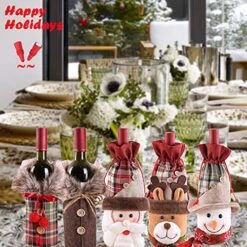 Holiday/Christmas Wine Bottle Decors/Bags Set Of 7: Checkers & Herringbone Decors With Faux Fur Collar; Santa Clause, Snowman & Reindeer Drawstring Bags; Bottle Stoppers Silicone Christmas Decor Gift 11 Holiday/Christmas Wine Bottle Decors/Bags Set Of 7: Checkers & Herringbone Decors With Faux Fur Collar; Santa Clause, Snowman & Reindeer Drawstring Bags; Bottle Stoppers Silicone Christmas Decor Gift -KitchenAid Shop 51OQbSFTh4L
