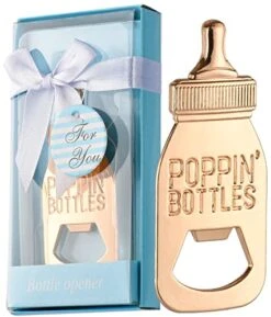 24 Pcs Baby Shower Return Gifts For Guest Supplies Poppin Baby Bottle Shaped Bottle Opener Wedding Favor With Exquisite Packaging Party Souvenirs Gift Decorations By WeddParty (Blue 24pcs)